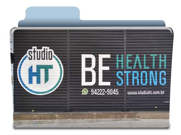 letreiro em porta de aço - Academia Health Track