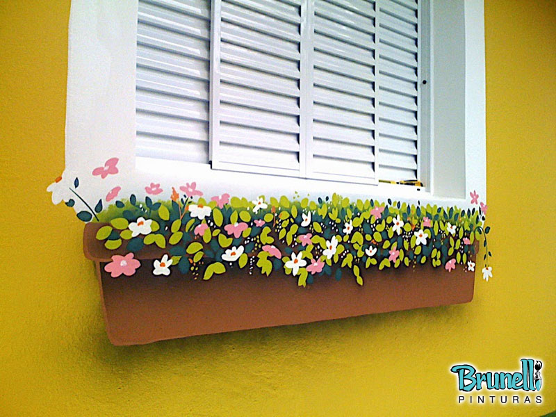 Pintura decorativa infantil de floreira para janela
